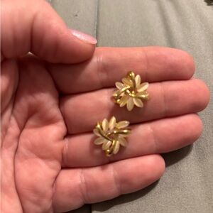 Elegant Gold and Cream Floral Earrings